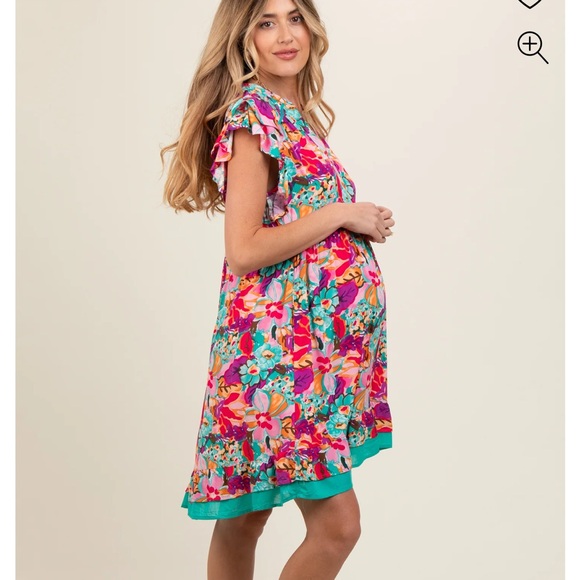 ✨Host Pick✨Pink Blush Pink Floral Chiffon Midi Dress - Picture 2 of 3